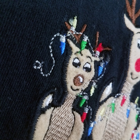 Victoria Jones Black Christmas Reindeer Large Scoop Neck Long Sleeve Shirt Top - Picture 4 of 8